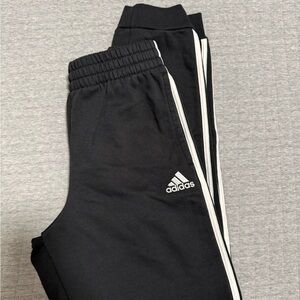 Adidas Kids Black Joggers with White Stripes